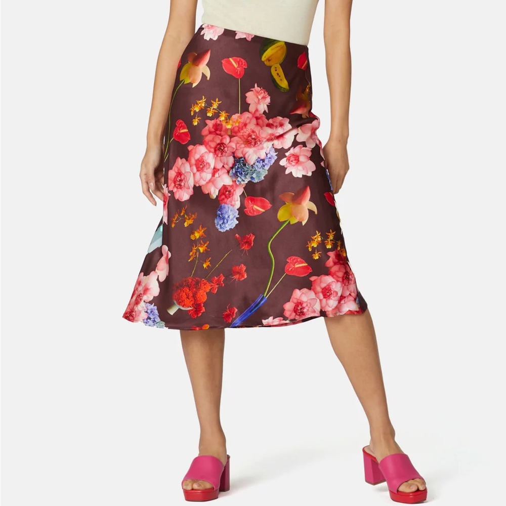 Gorman‎ X Hattie Molloy Still Life Satin Slip Skirt Midi Floral Print Pull-On 6